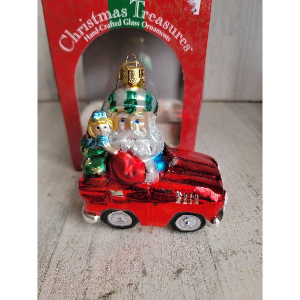 Vintage Santa Claus glass car Xmas‎ night ornament gift delivery unique